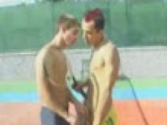 boys poke ON TENNIS COURT