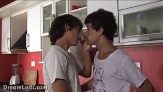 Two young homosexual guys pound In The Kitchen
