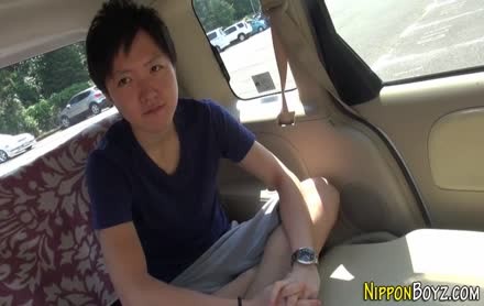 Chinese Hunky teen gets All goo overspread jerking off His pecker In Back Of The Car