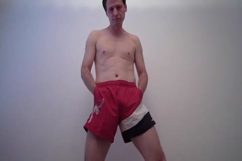 Jonathan Fredlund In Red Shorts Playing With His penis
