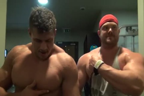 Muscle Buddies Flexing And Showering