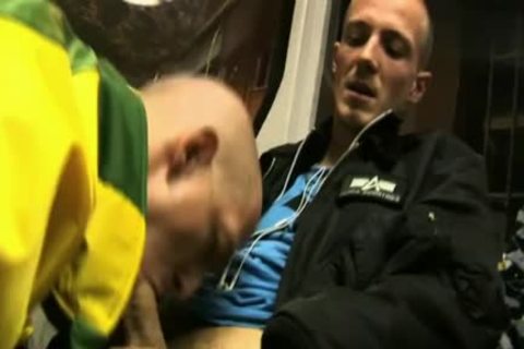 2 males Having messy pleasure In German Tram