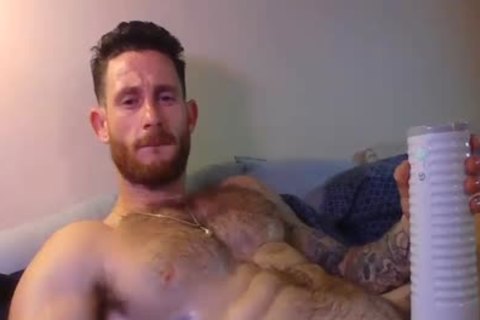 pumped up lad Masturbating His penis With A Fleshlight