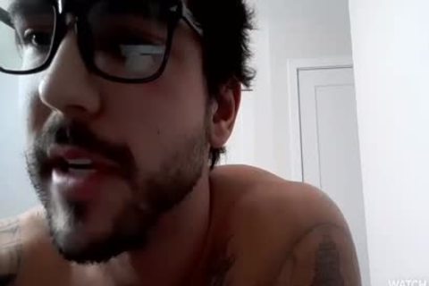 handsome man With Glasses Showing His penis And monstrous butthole In webcam