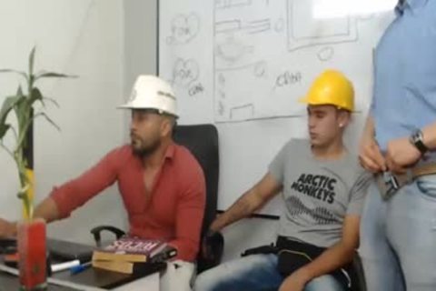 three Workers bang And wank Each Other
