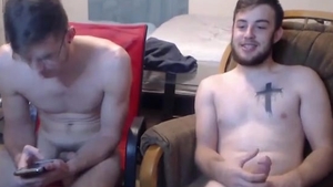 Two boyz Jerking And Cumming Onto The Glass Desk