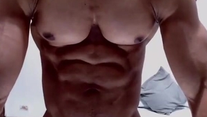 brawny gigantic Pectoral Hunk Masturbating On webcam