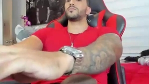 tasty Latino Hunk With Tattoos Strokes His large darksome dong