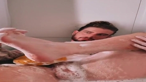 BWC Tatted Hunk Jerks Off In Tub