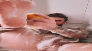 BWC Tatted Hunk Jerks Off In Tub